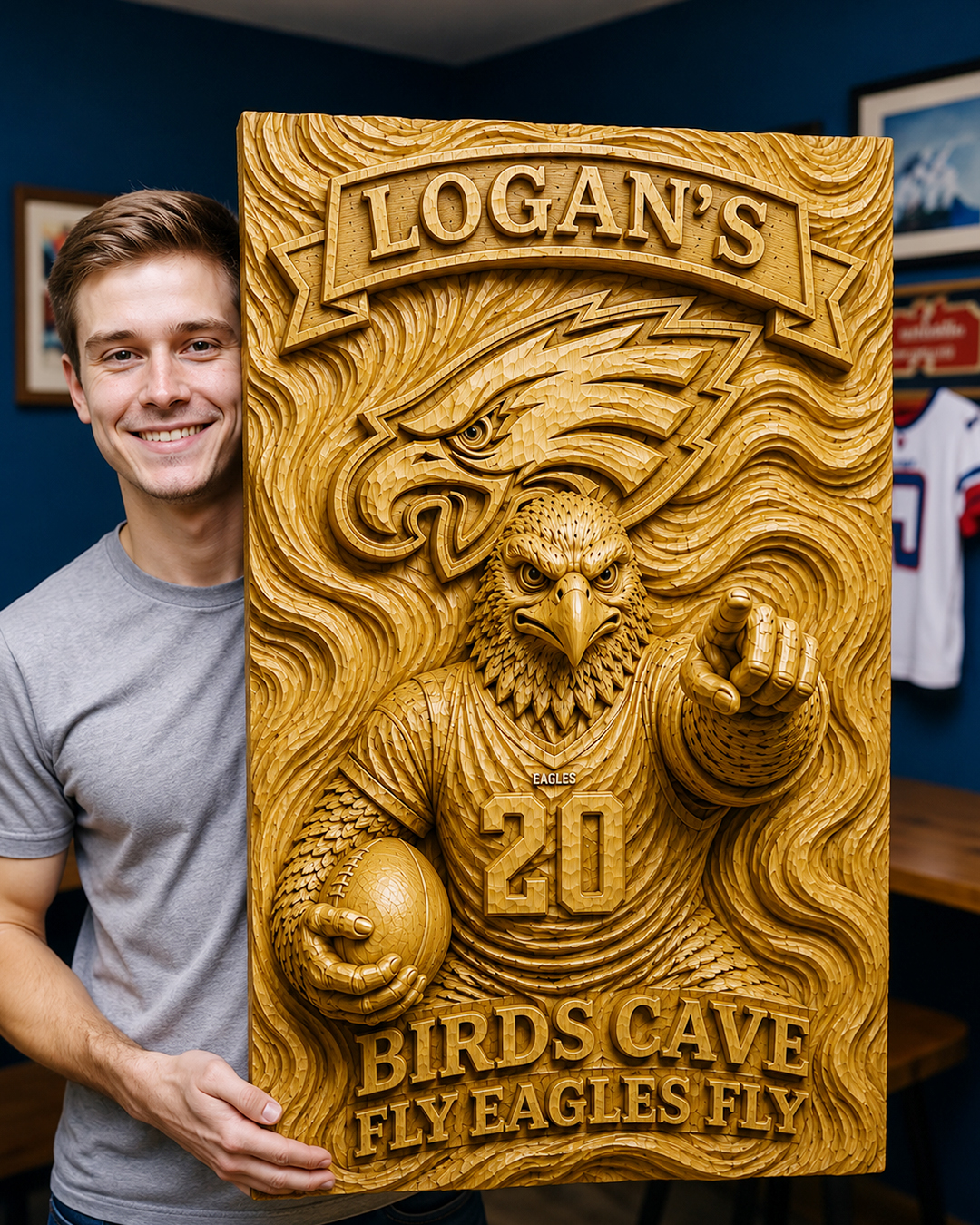 Hand-Carved Eagles Wooden Wall Art – Custom Name - Image 10