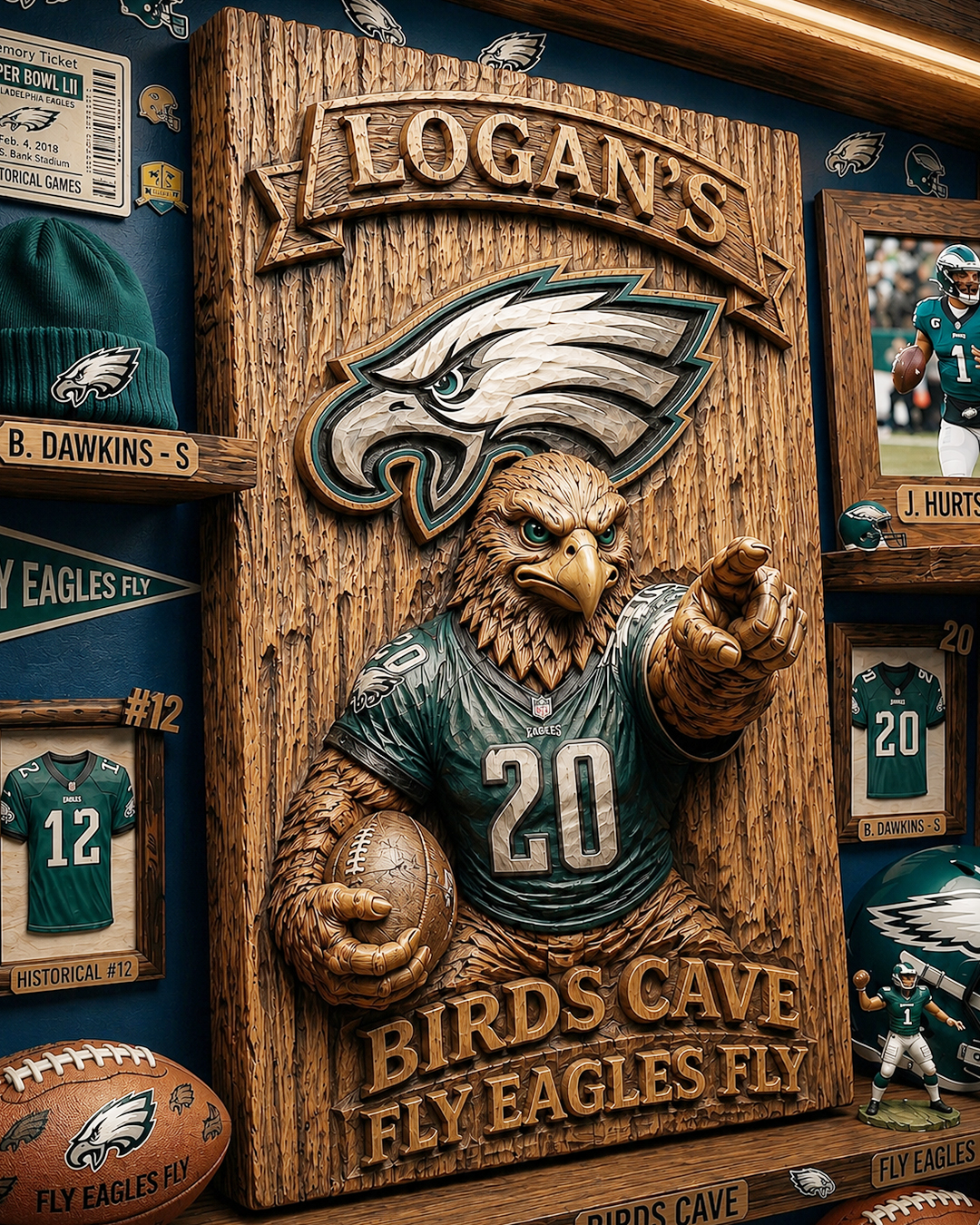 Hand-Carved Eagles Wooden Wall Art – Custom Name - Image 6