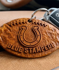 Hand-Carved Indianapolis Colts Wooden Keychain – Custom Name