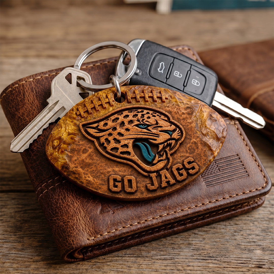 Hand-Carved Jacksonville Jaguars Wooden Keychain – Custom Name - Image 3
