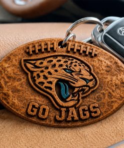 Hand-Carved Jacksonville Jaguars Wooden Keychain – Custom Name