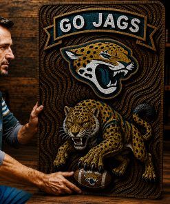 Alternative view of Hand-Carved Jacksonville Jaguars Wooden Wall Art