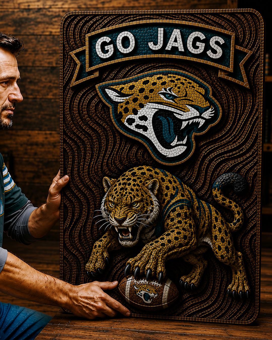Hand-Carved Jacksonville Jaguars Wooden Wall Art - Image 2