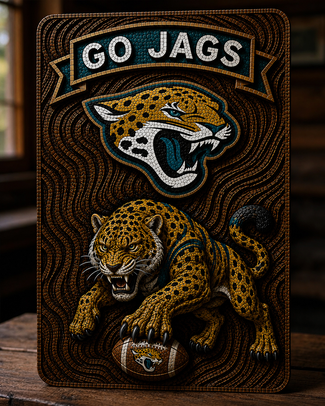 Hand-Carved Jacksonville Jaguars Wooden Wall Art