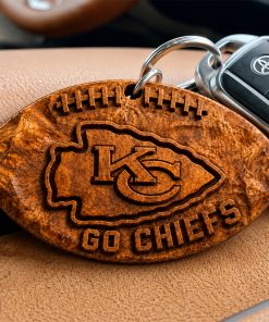 Hand-Carved Kansas City Chiefs Wooden Keychain – Custom Name