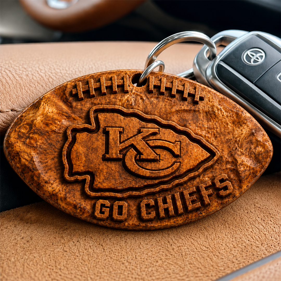 Hand-Carved Football Team Wooden Keychain – Custom Name - Image 19