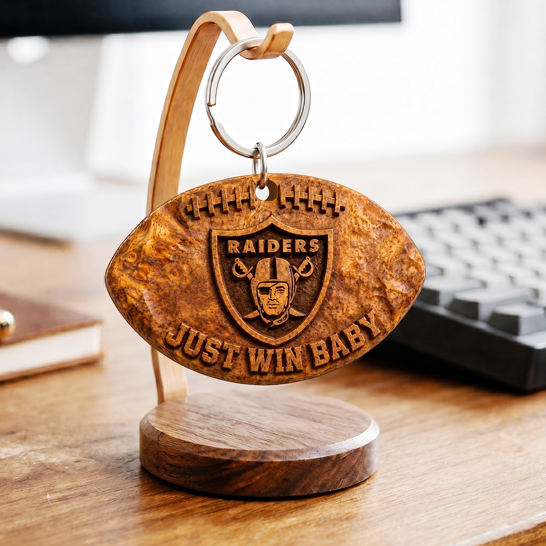 Hand-Carved Las Vegas Raiders Wooden Keychain – Custom Name - Image 6