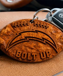 Hand-Carved Los Angeles Chargers Wooden Keychain – Custom Name