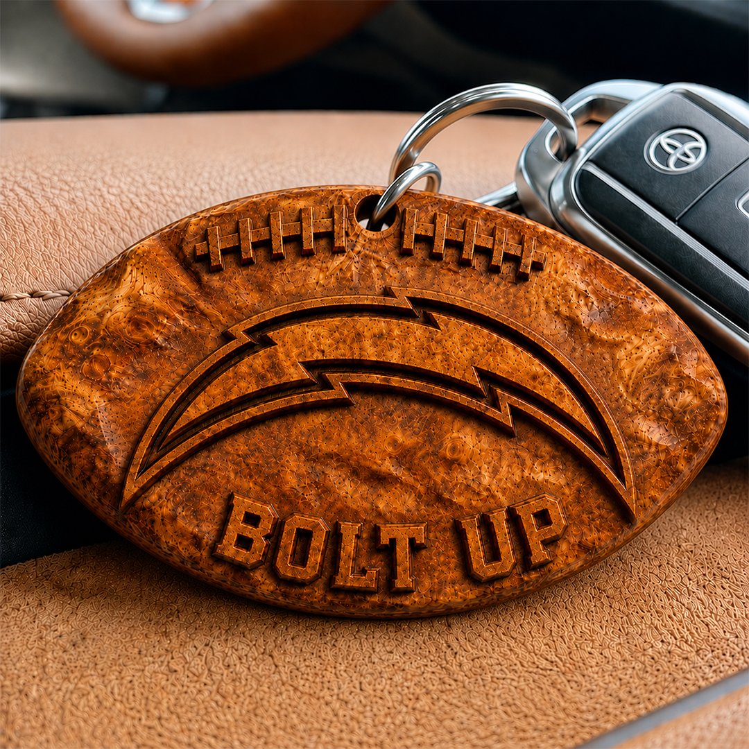 Hand-Carved Football Team Wooden Keychain – Custom Name - Image 21