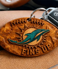Hand-Carved Miami Dolphins Wooden Keychain – Custom Name