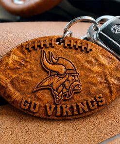 Hand-Carved Minnesota Vikings Wooden Keychain – Custom Name