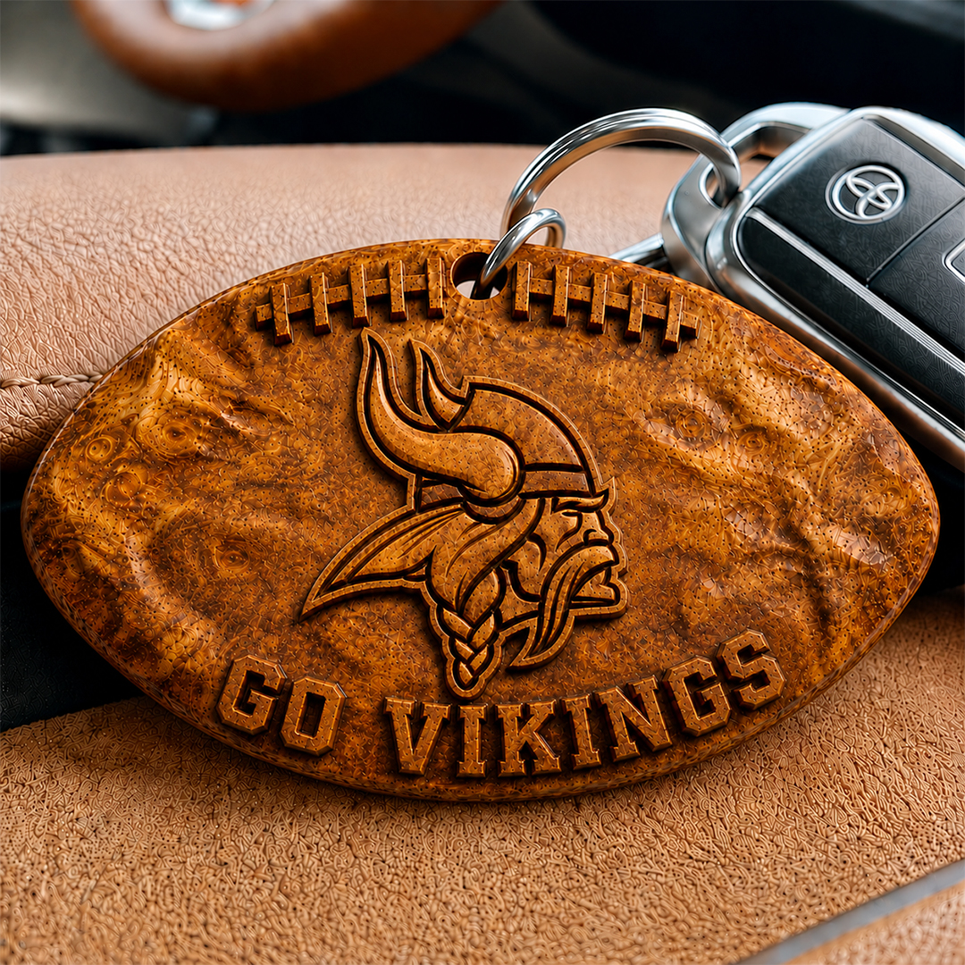 Hand-Carved Football Team Wooden Keychain – Custom Name - Image 24