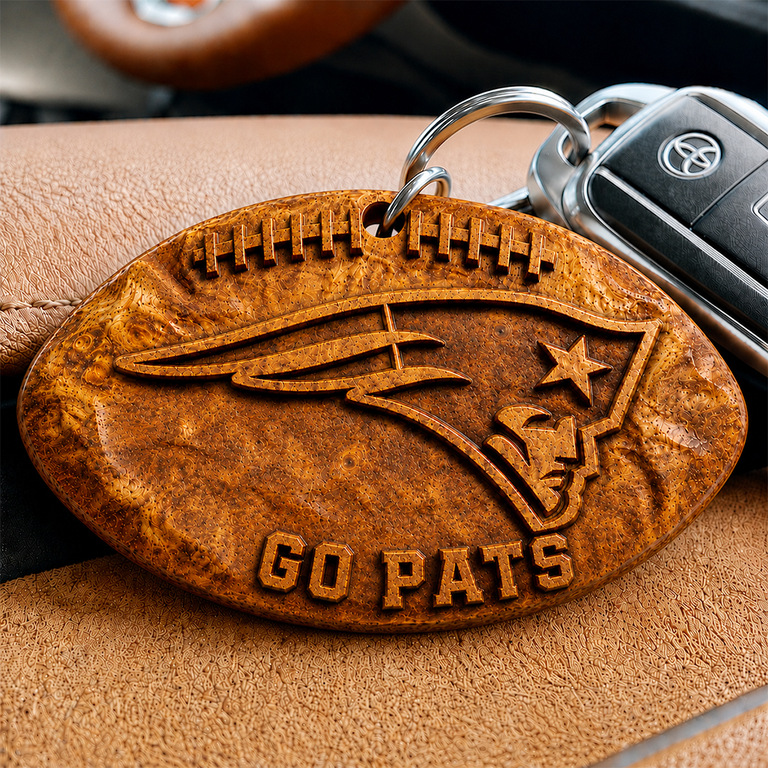 Hand-Carved Football Team Wooden Keychain – Custom Name - Image 25