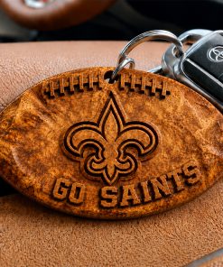Hand-Carved New Orleans Saints Wooden Keychain – Custom Name