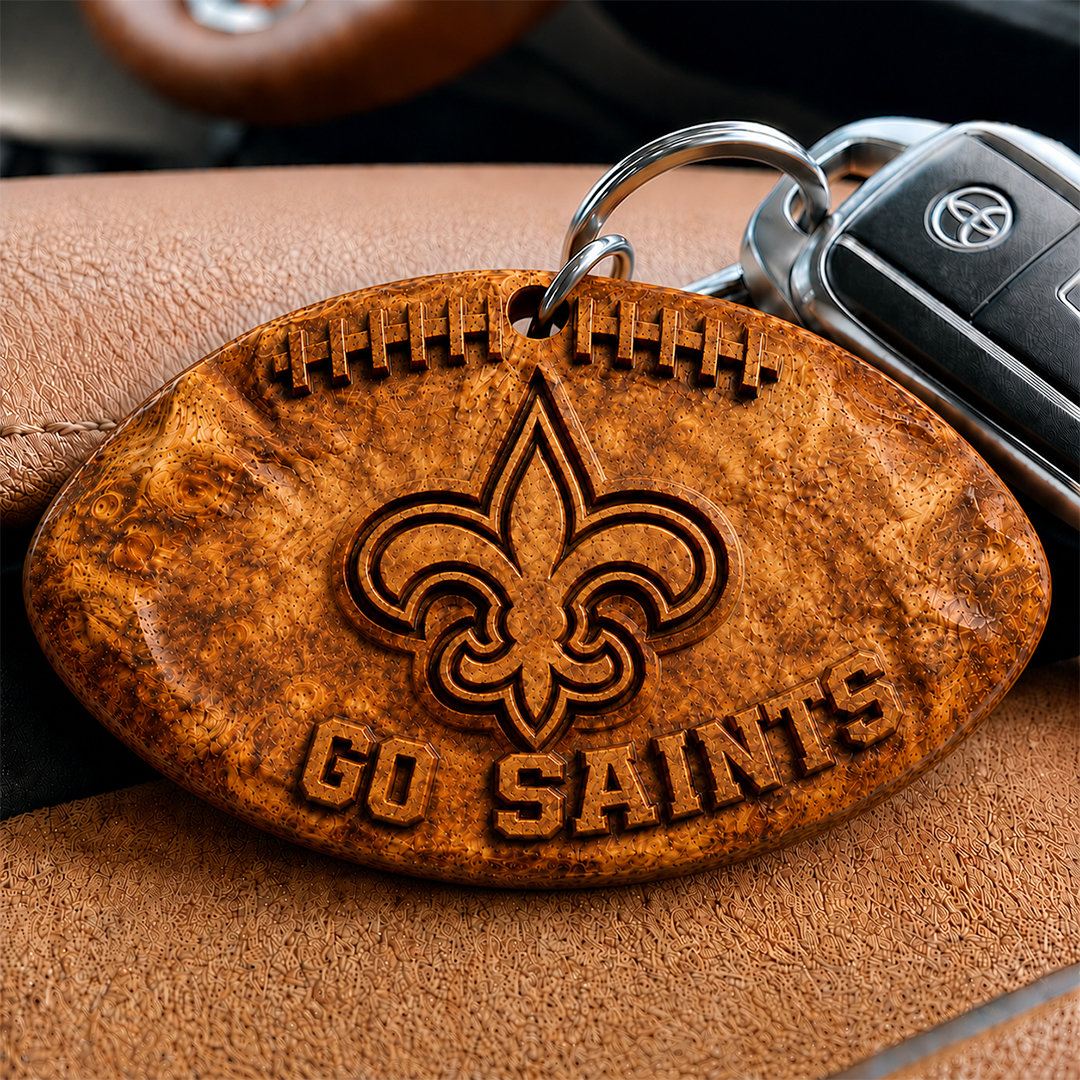 Hand-Carved Football Team Wooden Keychain – Custom Name - Image 26
