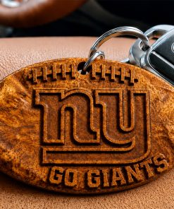 Hand-Carved New York Giants Wooden Keychain – Custom Name