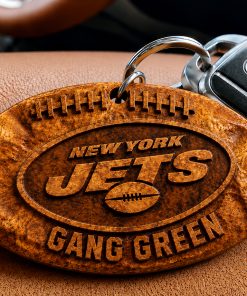 Hand-Carved New York Jets Wooden Keychain – Custom Name
