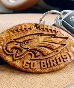 Hand-Carved Football Team Wooden Keychain – Custom Name