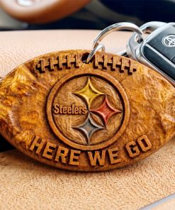 Hand-Carved Pittsburgh Steelers Wooden Keychain – Custom Name