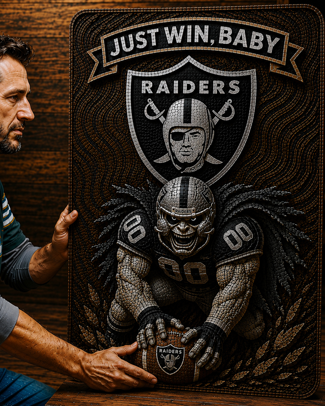 Hand-Carved Raiders Wooden Wall Art - Image 2