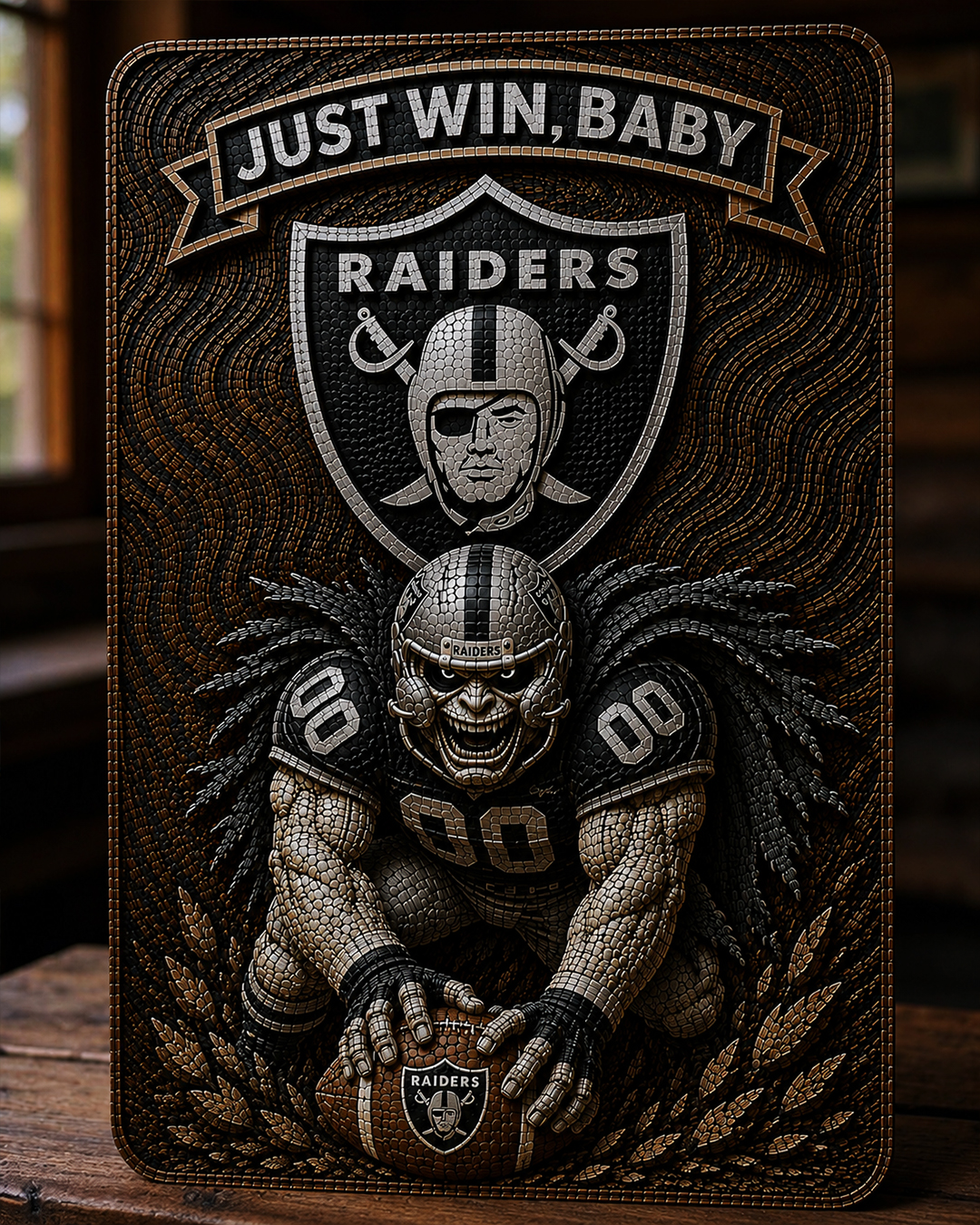 Hand-Carved Raiders Wooden Wall Art