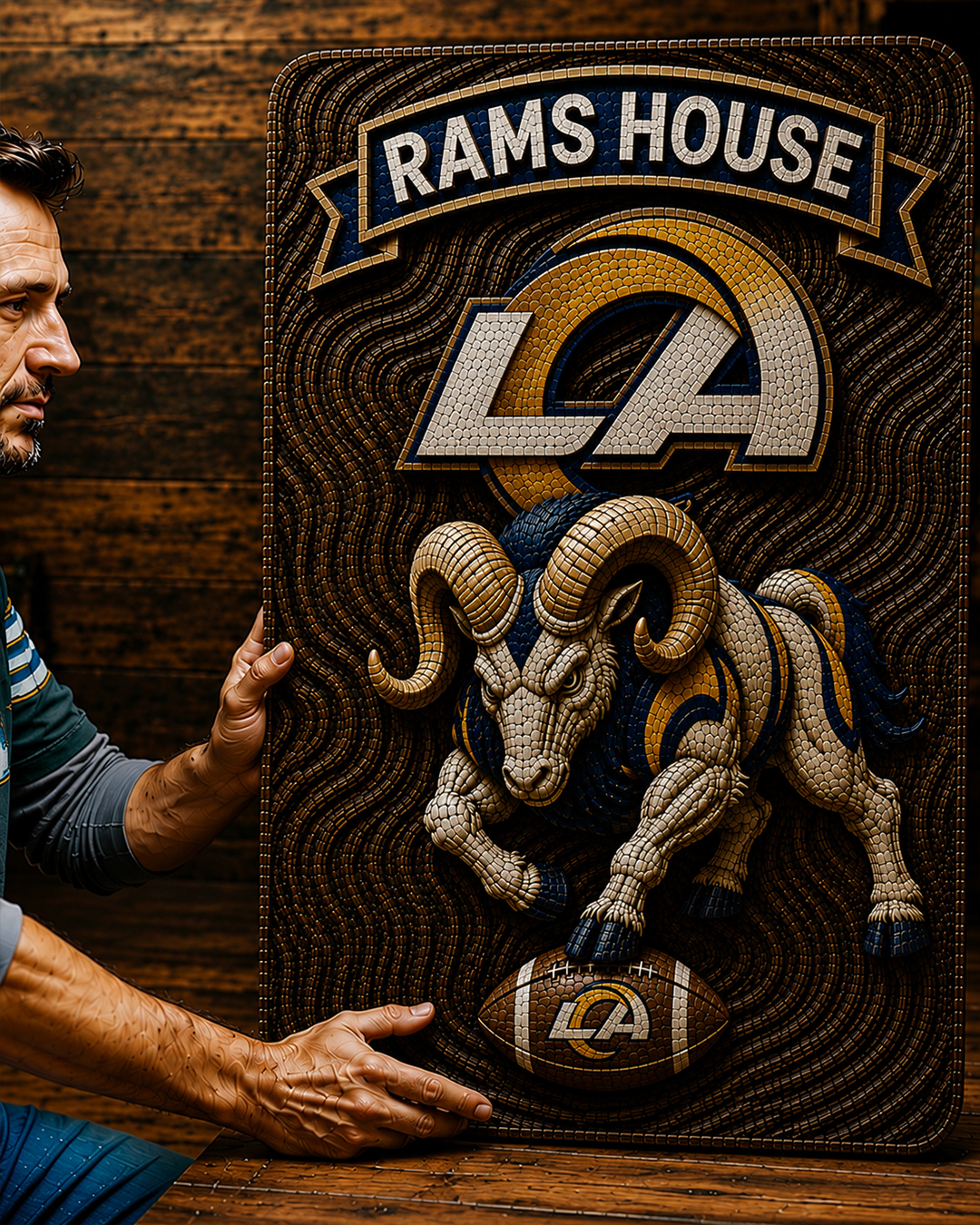 Hand-Carved Rams Wooden Wall Art - Image 2