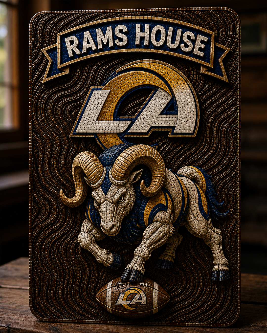 Hand-Carved Rams Wooden Wall Art