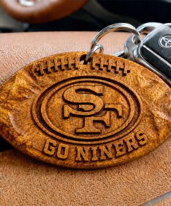 Hand-Carved San Francisco 49ers Wooden Keychain – Custom Name