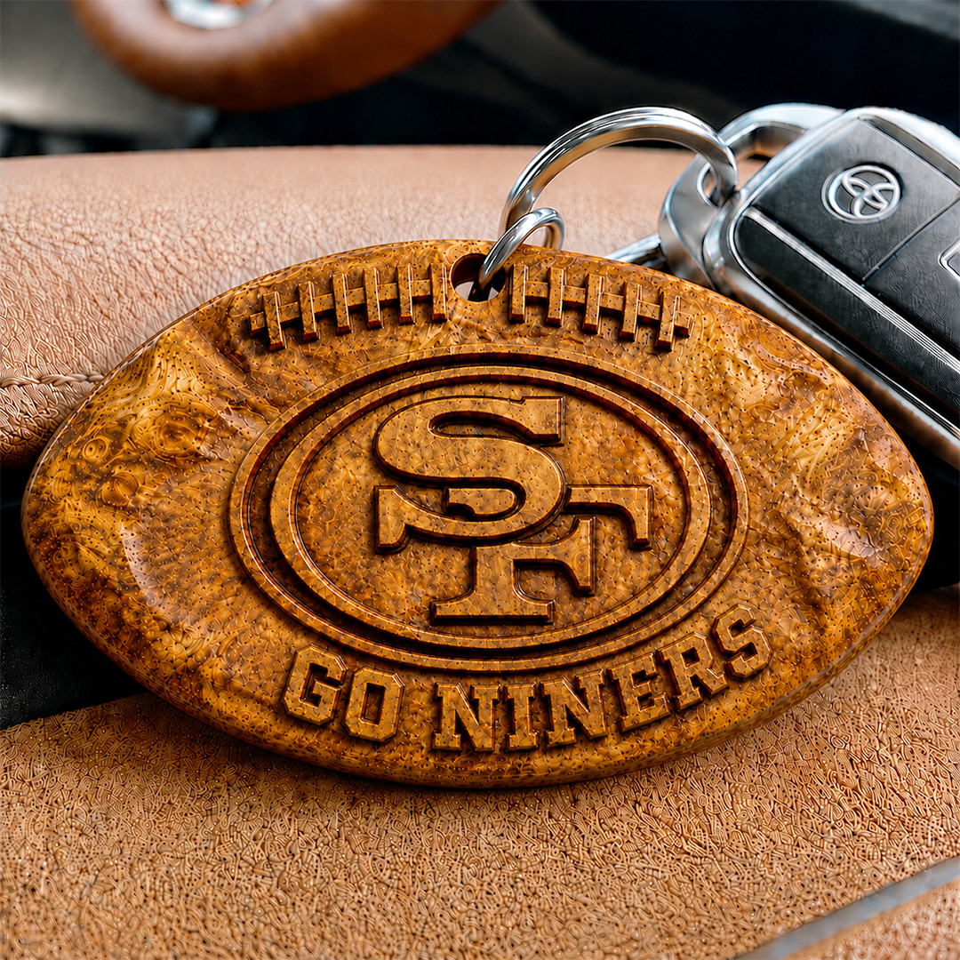 Hand-Carved Football Team Wooden Keychain – Custom Name - Image 30