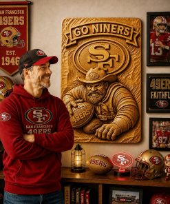 Alternative view of Hand-Carved 49ers Wooden Wall Art – Custom Name
