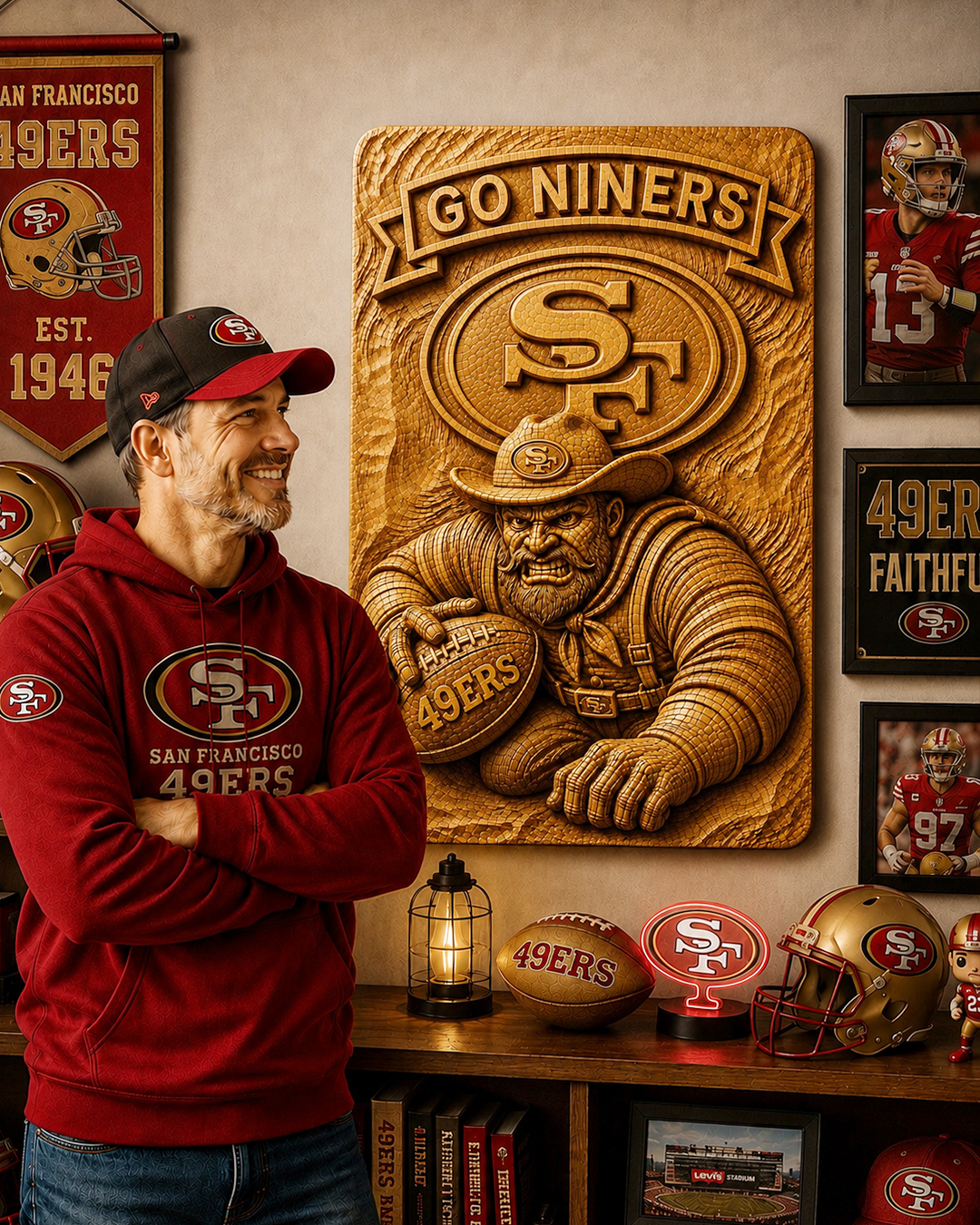 Hand-Carved 49ers Wooden Wall Art – Custom Name - Image 2
