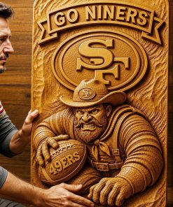 Hand-Carved 49ers Wooden Wall Art – Custom Name