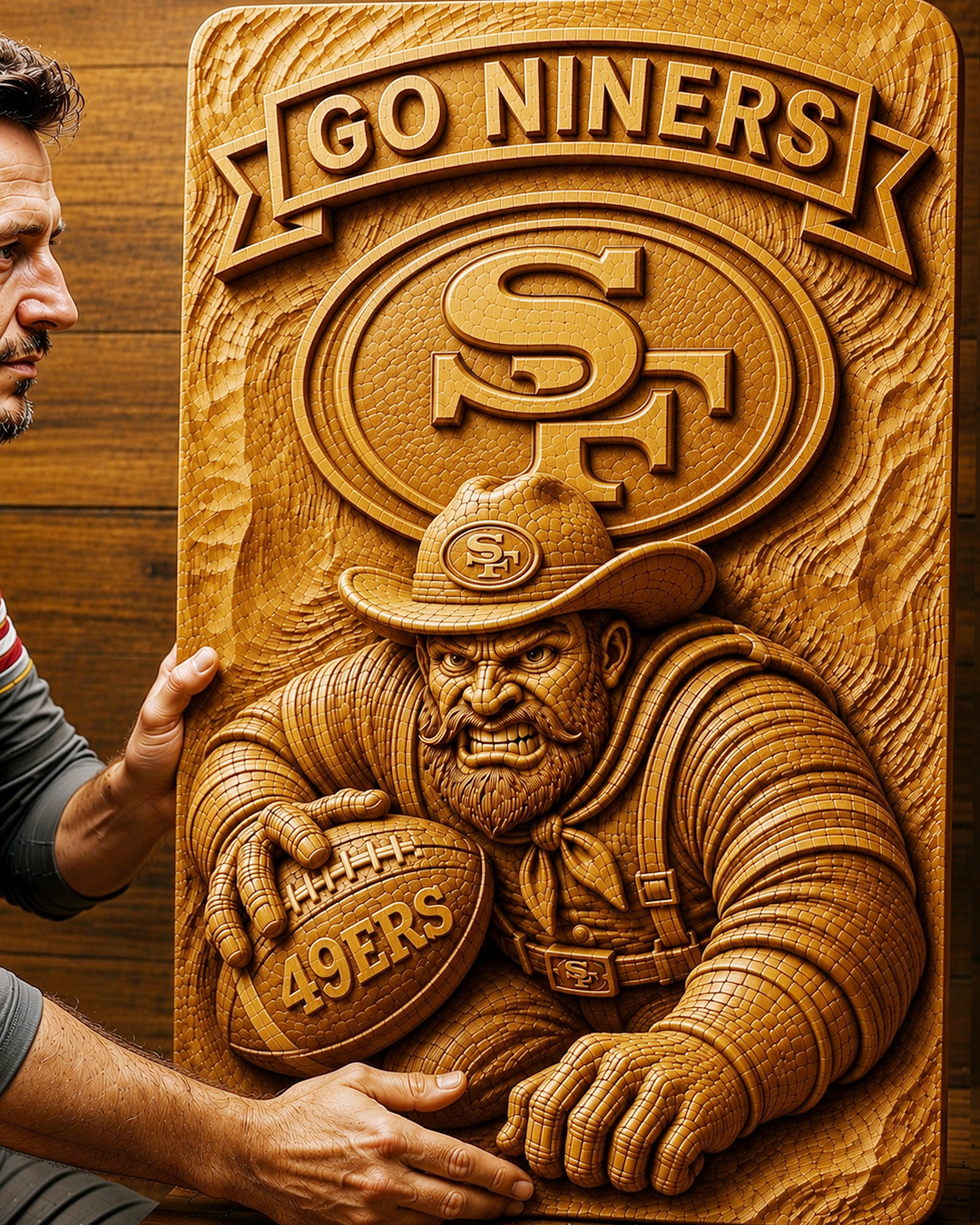 Hand-Carved 49ers Wooden Wall Art – Custom Name