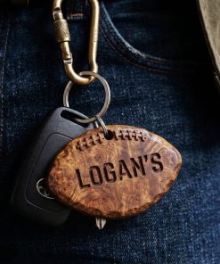 Alternative view of Hand-Carved Seattle Seahawks Wooden Keychain – Custom Name