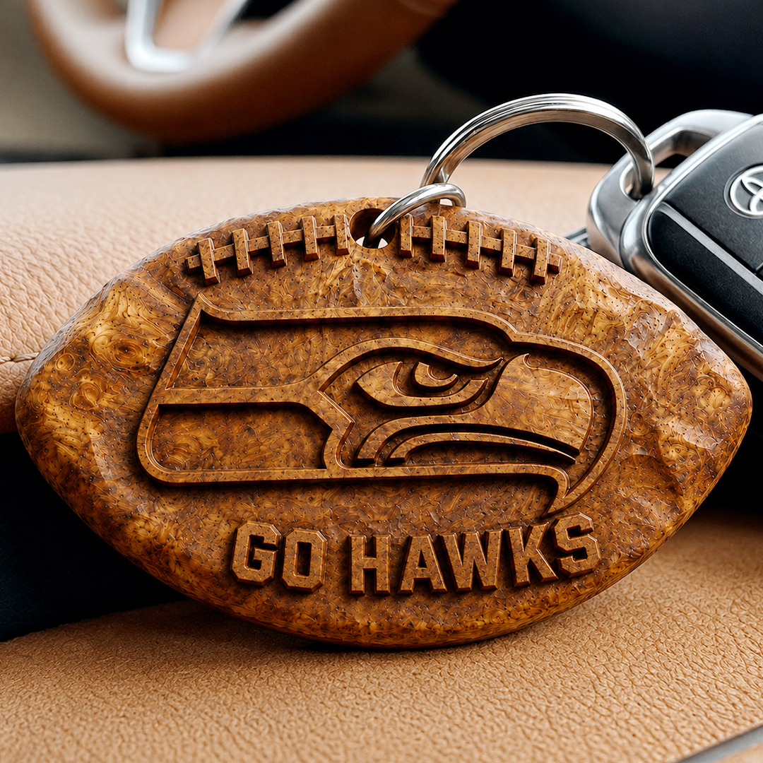 Hand-Carved Football Team Wooden Keychain – Custom Name - Image 32