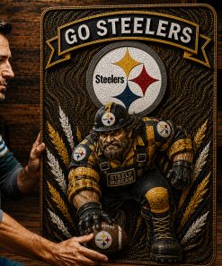 Alternative view of Hand-Carved Steelers Wooden Wall Art