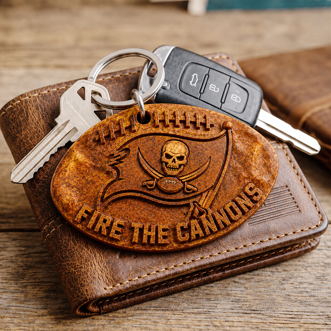 Hand-Carved Tampa Bay Buccaneers Wooden Keychain – Custom Name - Image 3