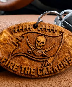 Hand-Carved Tampa Bay Buccaneers Wooden Keychain – Custom Name