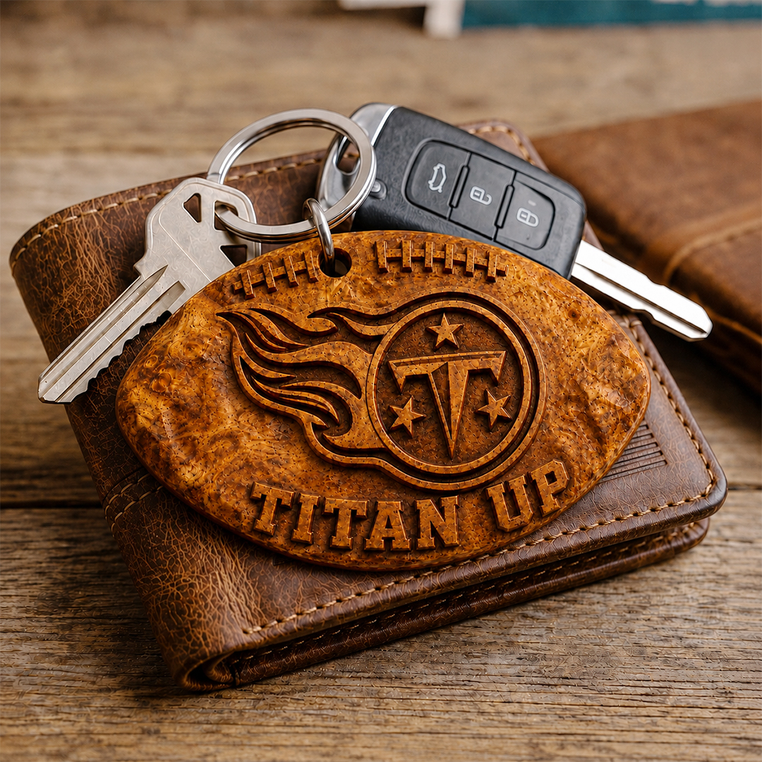 Hand-Carved Tennessee Titans Wooden Keychain – Custom Name - Image 3