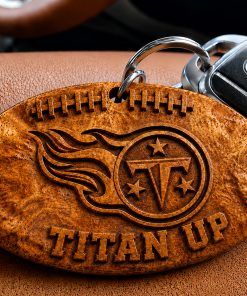 Hand-Carved Tennessee Titans Wooden Keychain – Custom Name