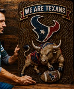 Alternative view of Hand-Carved Texans Wooden Wall Art