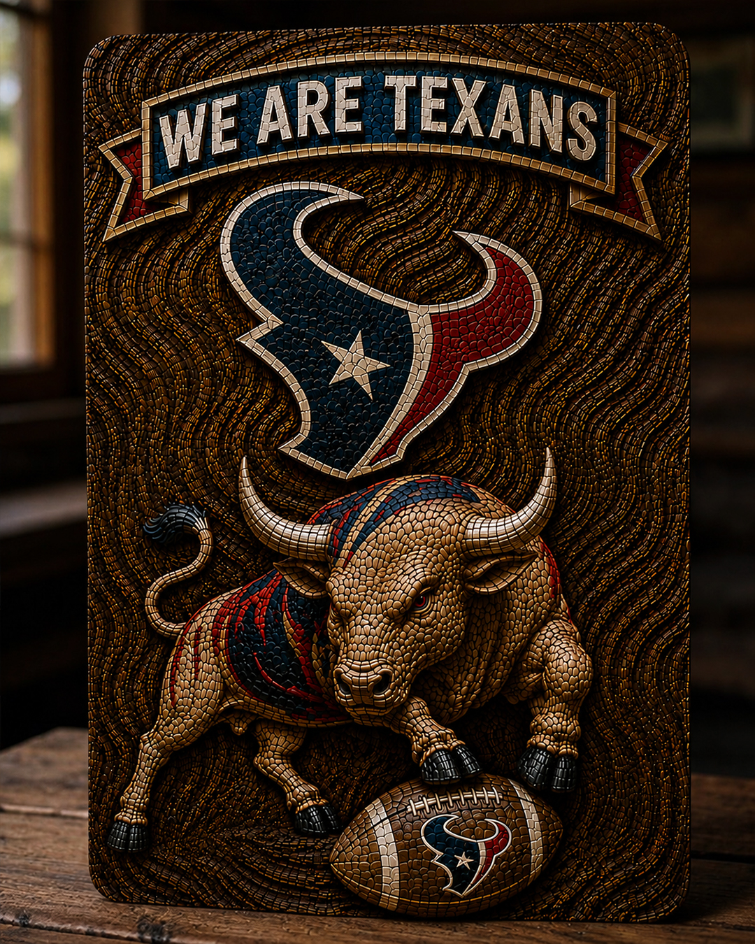 Hand-Carved Texans Wooden Wall Art