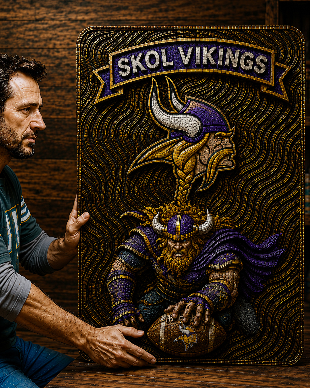 Hand-Carved Vikings Wooden Wall Art - Image 2