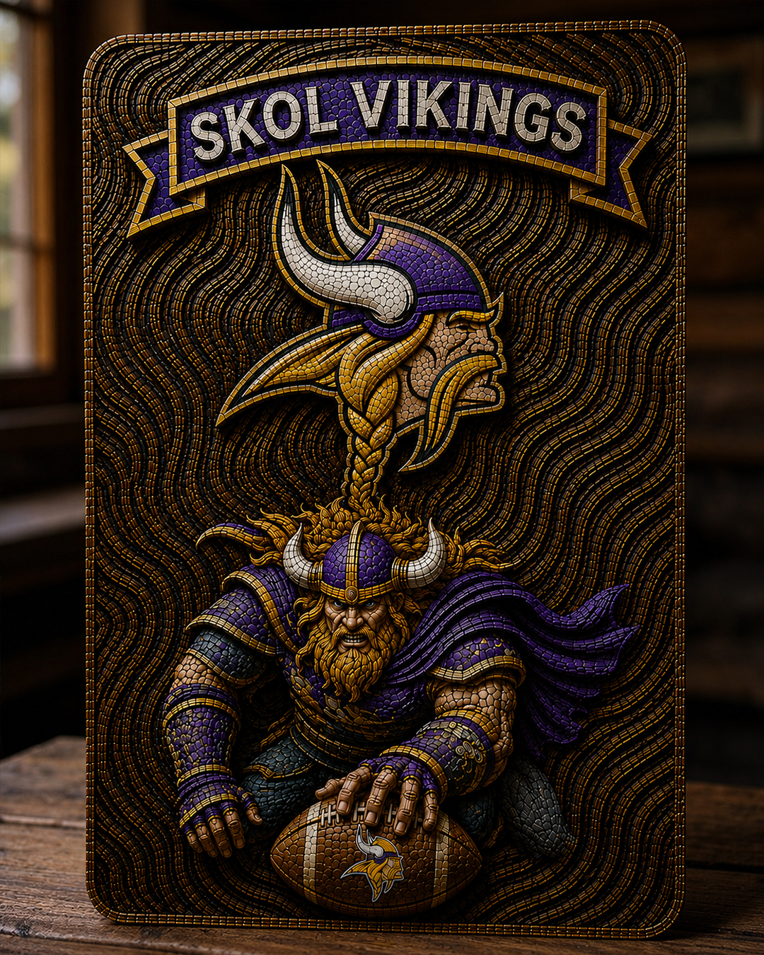 Hand-Carved Vikings Wooden Wall Art