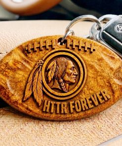 Hand-Carved Washington Commanders Wooden Keychain – Custom Name