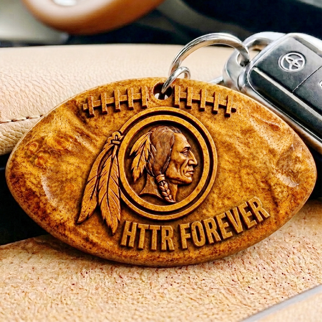 Hand-Carved Washington Commanders Wooden Keychain – Custom Name