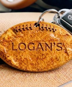 Alternative view of Hand-Carved Chicago Bears Wooden Keychain – Custom Name