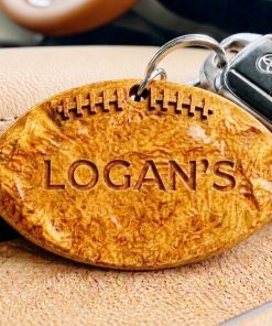 Alternative view of Hand-Carved Football Team Wooden Keychain – Custom Name
