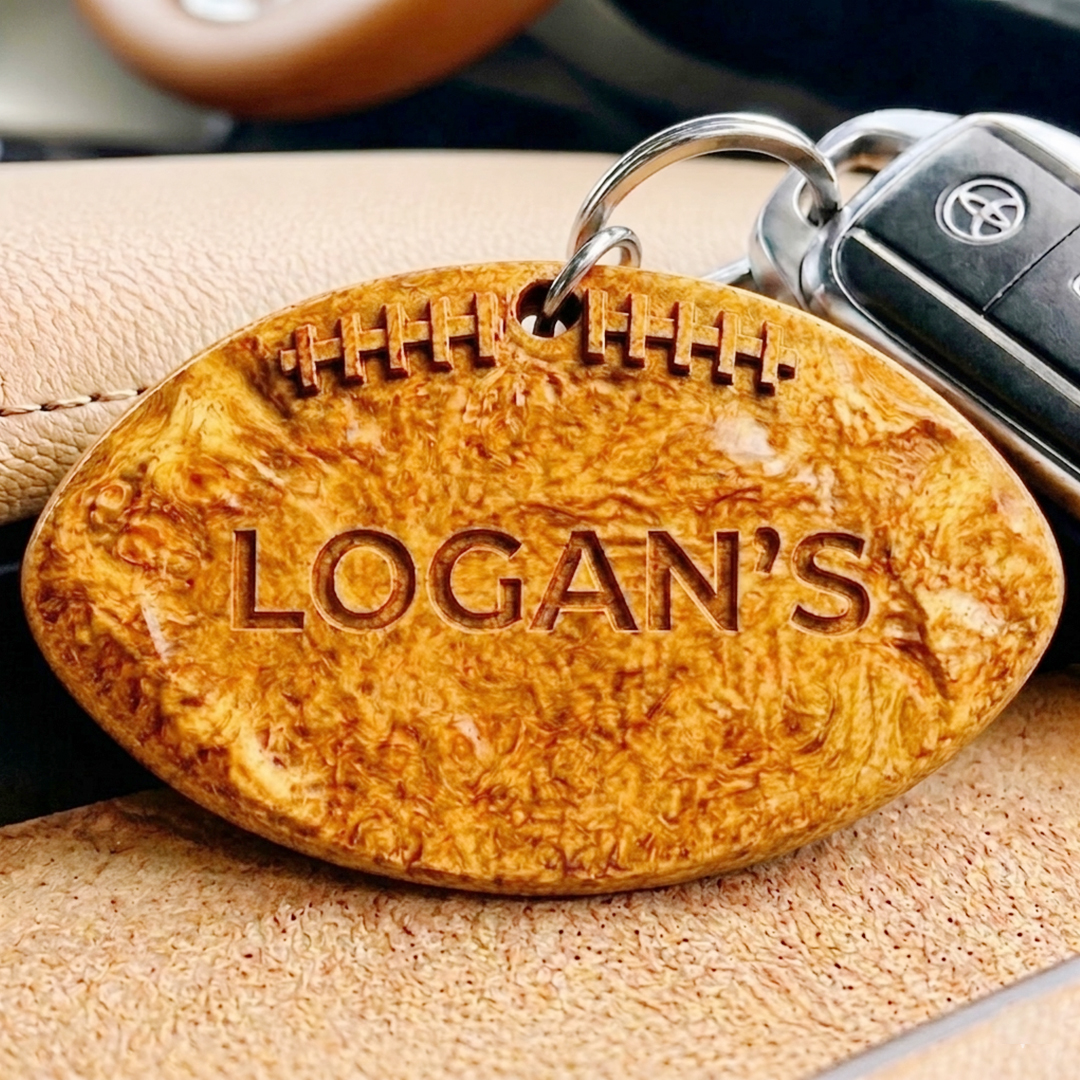 Hand-Carved Football Team Wooden Keychain – Custom Name - Image 2