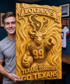 Alternative view of Hand-Carved Texans Wooden Wall Art – Custom Name